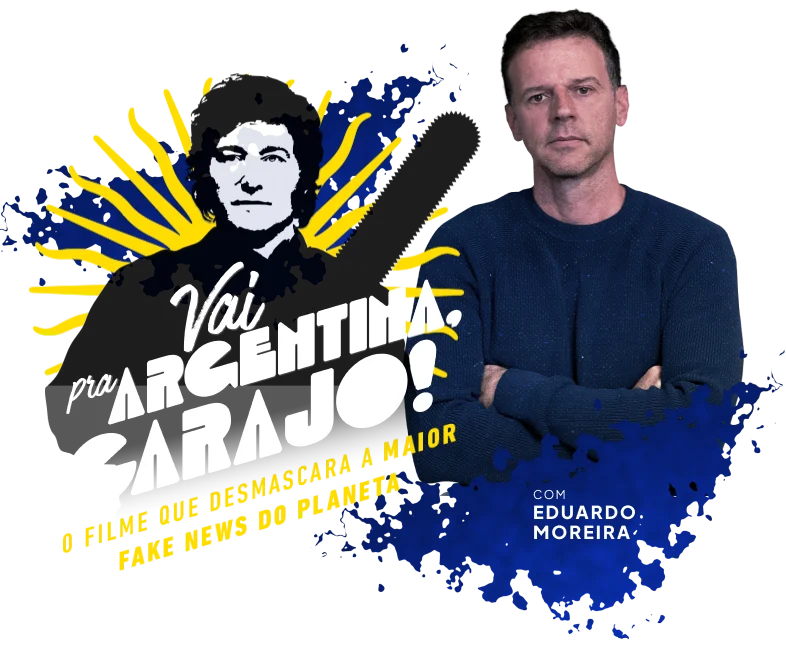 "Vai pra Argentina" estreia 9 de outubro de 2025 Logo do filme "Vai pra Argentina" ao lado de foto de Eduardo Moreira.